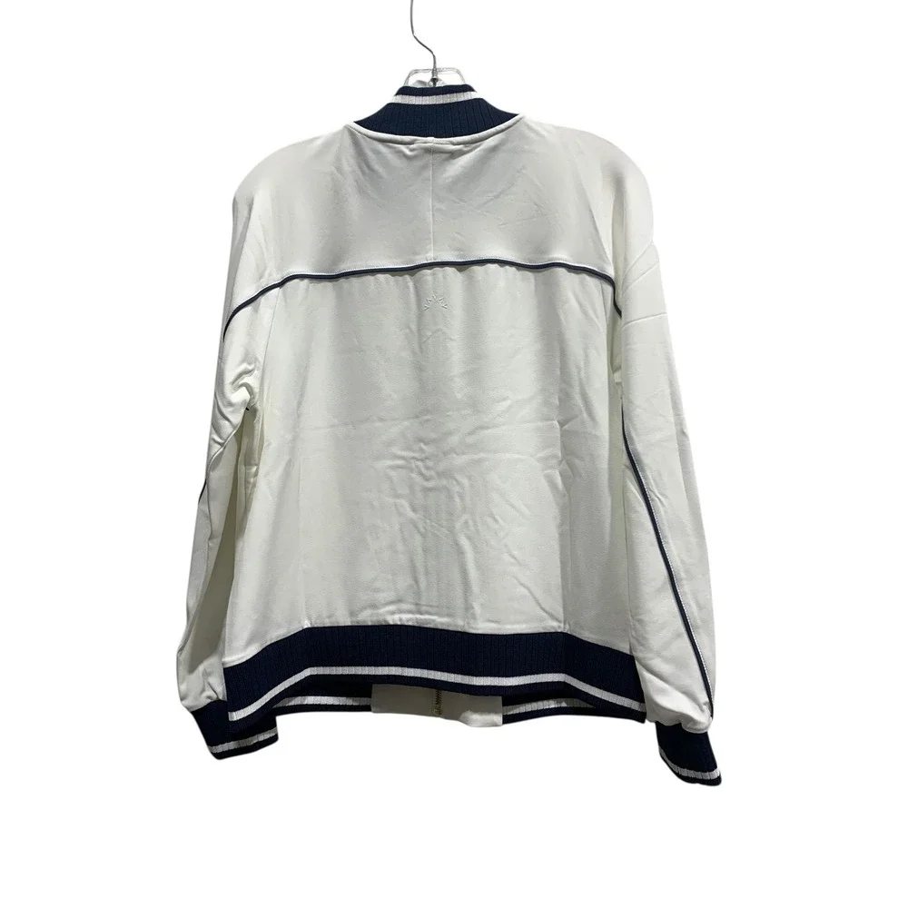 VARLEY Womens White Navy Trim Bomber Jacket Zip Front‎ Athletic Style Size Small